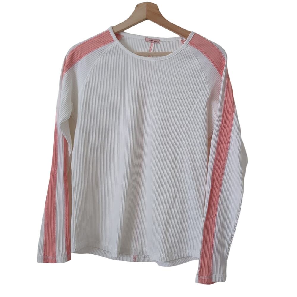 Udel New‎ York Womens Long Sleeve Top White Ribbed 100% Cotton Large